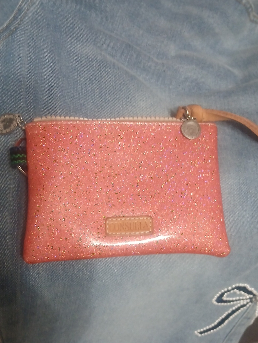 Consuela Pink Glitter Wristlet Clutch